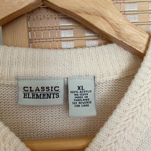 Vintage Cream Button-Up Cardigan Sweater With Pockets L/XL 100% Acrylic - Picture 4 of 10